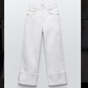 ZARA WIDE LEG CUFFED ANKLE WHITE JEANS